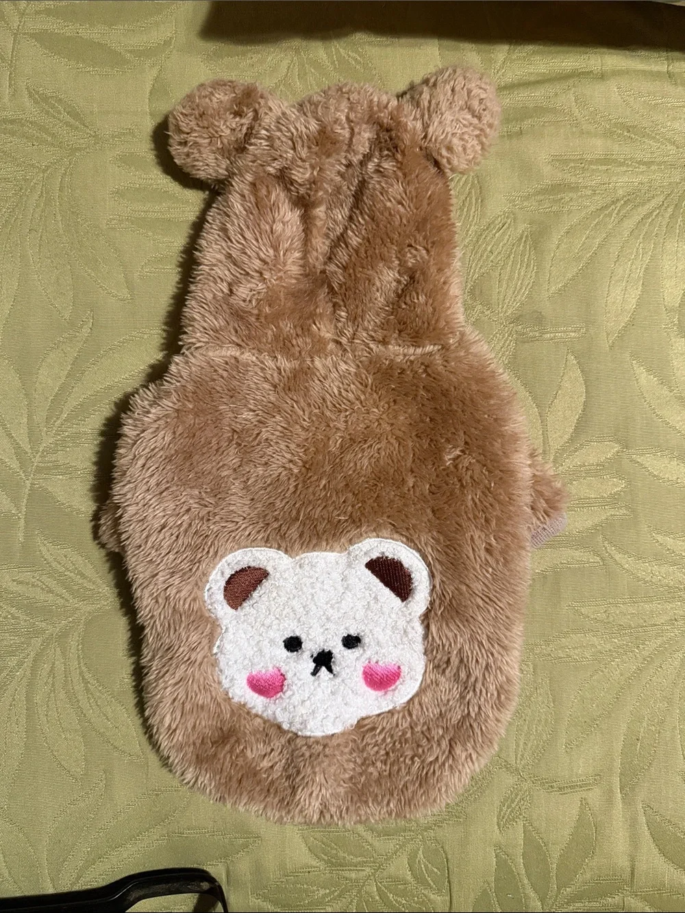 Plush Bear Hoodie with Embroidered Bear Face for Small Dog